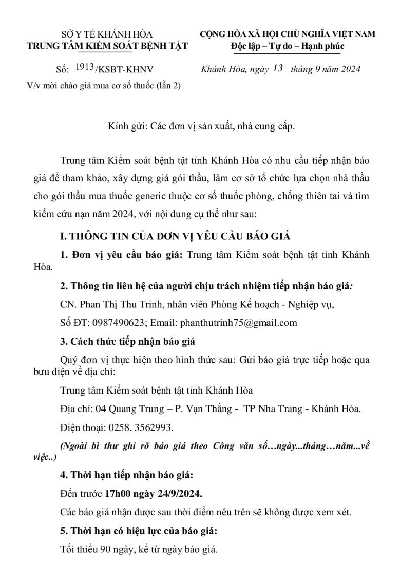 Mời chào giá mua cơ số thuốc (lần 2) 